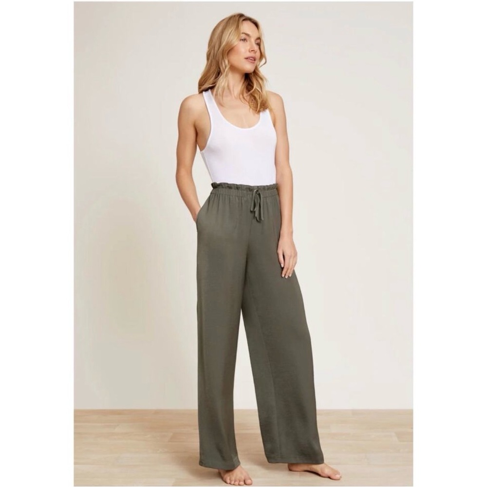 Barefoot Dreams Washed Satin Paperbag Wide Leg Pants